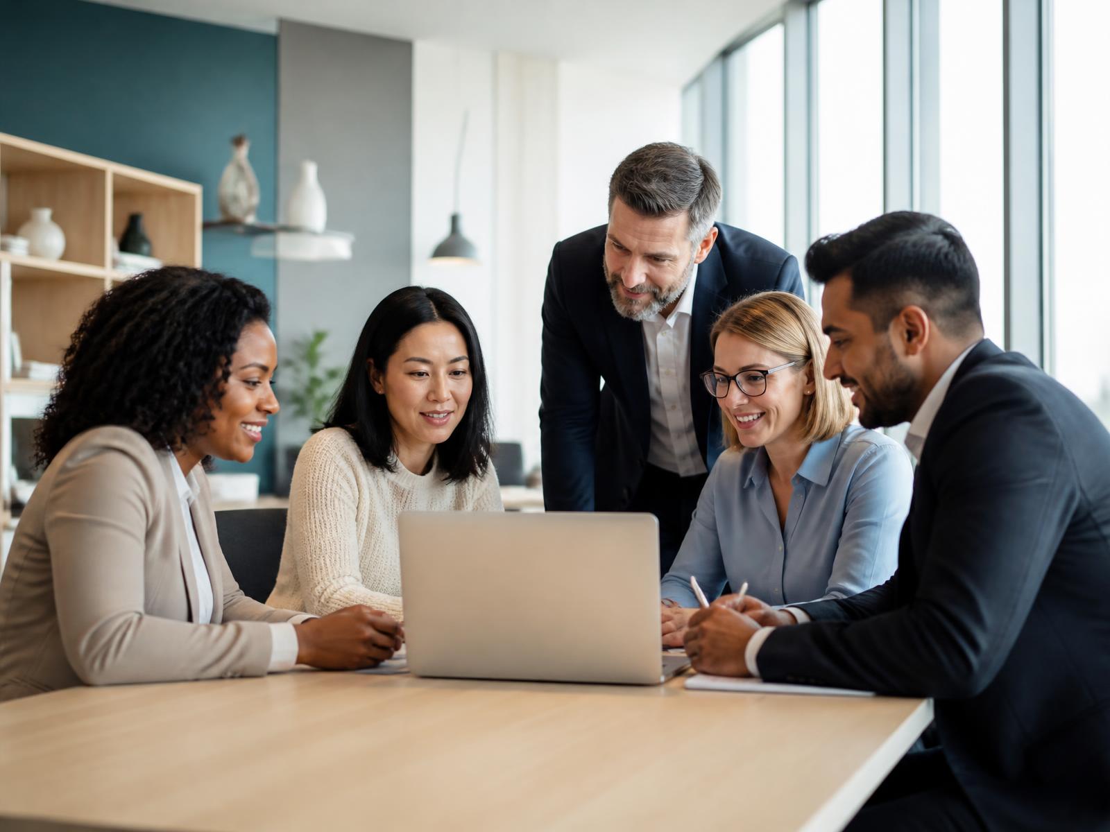 Benefits professionals reviewing plan administration together in an office